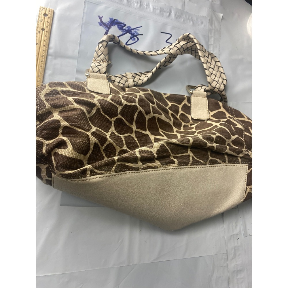 Dana Buchman Giraffe Print Canvas & Leather‎ Shoulder Bag Braided Handles Purse